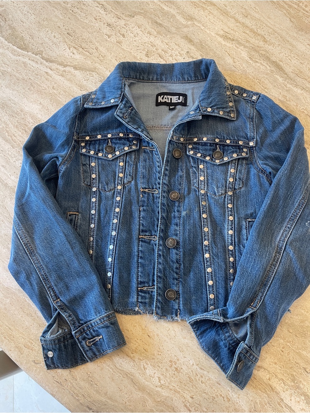 KATIE J Denim Jacket with Stud Detail - Medium Wash Blue (Girls M)